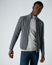 Load image into Gallery viewer, N.Peal Men&#39;s The Richmond Cable Cashmere Cardigan Elephant Grey
