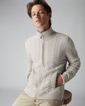 Load image into Gallery viewer, N.Peal Men&#39;s The Richmond Cable Cashmere Cardigan Snow Grey
