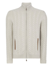 Load image into Gallery viewer, N.Peal Men&#39;s The Richmond Cable Cashmere Cardigan Snow Grey
