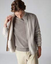 Load image into Gallery viewer, N.Peal Men&#39;s The Richmond Cable Cashmere Cardigan Snow Grey
