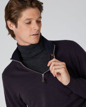 Load image into Gallery viewer, N.Peal Men&#39;s The Carnaby Half Zip Cashmere Jumper Dark Aubergine Purple
