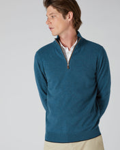 Load image into Gallery viewer, N.Peal Men&#39;s The Carnaby Half Zip Cashmere Jumper Lake Blue
