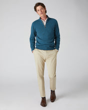 Load image into Gallery viewer, N.Peal Men&#39;s The Carnaby Half Zip Cashmere Jumper Lake Blue
