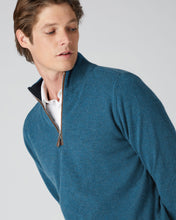 Load image into Gallery viewer, N.Peal Men&#39;s The Carnaby Half Zip Cashmere Jumper Lake Blue
