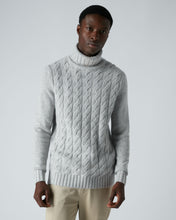 Load image into Gallery viewer, N.Peal Men&#39;s Roll Neck Cable Cashmere Jumper Fumo Grey
