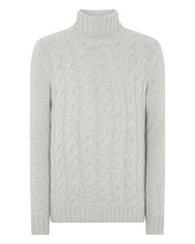 Load image into Gallery viewer, N.Peal Men&#39;s Roll Neck Cable Cashmere Jumper Fumo Grey

