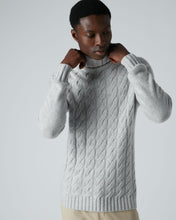 Load image into Gallery viewer, N.Peal Men&#39;s Roll Neck Cable Cashmere Jumper Fumo Grey
