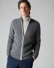 Load image into Gallery viewer, N.Peal Ribbed Zip Through Cashmere Cardigan Elephant Grey Fumo Grey
