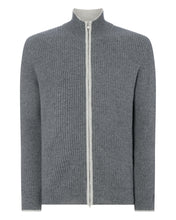 Load image into Gallery viewer, N.Peal Ribbed Zip Through Cashmere Cardigan Elephant Grey Fumo Grey
