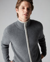Load image into Gallery viewer, N.Peal Ribbed Zip Through Cashmere Cardigan Elephant Grey Fumo Grey
