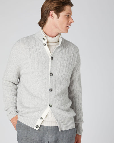 N.Peal Men's Cable Button Cashmere Cardigan Fumo Grey