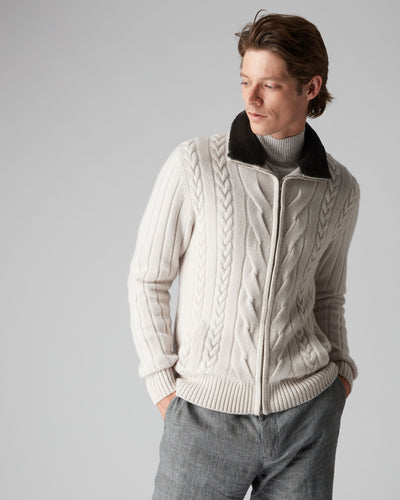 N.Peal Cable Zip Through Jacket Snow Grey Dark Grey