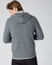 Load image into Gallery viewer, N.Peal Men&#39;s Half Button Hooded Cashmere Jumper Elephant Grey + Fumo Grey
