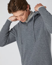 Load image into Gallery viewer, N.Peal Men&#39;s Half Button Hooded Cashmere Jumper Elephant Grey + Fumo Grey
