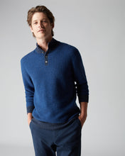 Load image into Gallery viewer, N.Peal Men&#39;s Textured Half Button Cashmere Jumper Hurricane Blue

