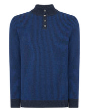 Load image into Gallery viewer, N.Peal Men&#39;s Textured Half Button Cashmere Jumper Hurricane Blue
