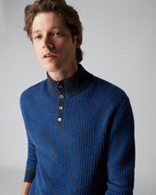 Load image into Gallery viewer, N.Peal Men&#39;s Textured Half Button Cashmere Jumper Hurricane Blue
