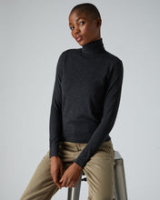 Load image into Gallery viewer, N.Peal Women&#39;s Superfine Roll Neck Cashmere Jumper Dark Charcoal Grey
