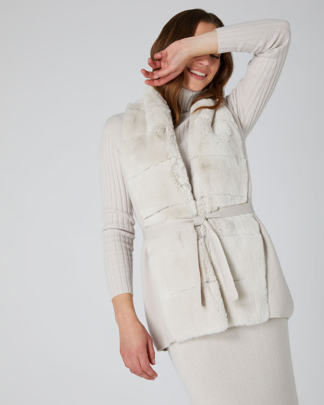 N.Peal Women's Fur Placket Milano Cashmere Gilet Snow Grey + Snow Grey