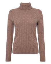 Load image into Gallery viewer, N.Peal Women&#39;s Cable Roll Neck Cashmere Jumper Hazel Brown
