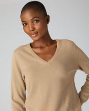 Load image into Gallery viewer, N.Peal Women&#39;s V Neck Cashmere Jumper Camel Brown
