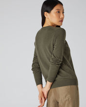 Load image into Gallery viewer, N.Peal Women&#39;s V Neck Cashmere Jumper Dark Olive Green
