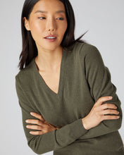 Load image into Gallery viewer, N.Peal Women&#39;s V Neck Cashmere Jumper Dark Olive Green
