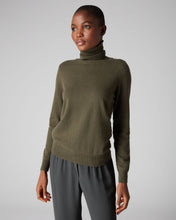 Load image into Gallery viewer, N.Peal Women&#39;s Polo Neck Cashmere Jumper Dark Olive Green
