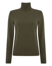 Load image into Gallery viewer, N.Peal Women&#39;s Polo Neck Cashmere Jumper Dark Olive Green
