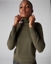Load image into Gallery viewer, N.Peal Women&#39;s Polo Neck Cashmere Jumper Dark Olive Green
