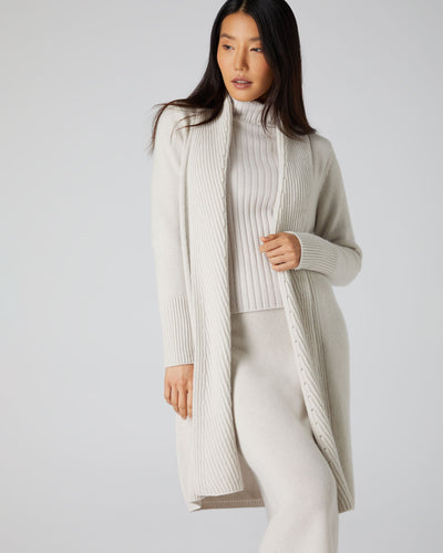 N.Peal Women's Vertical Rib Placket Cashmere Cardigan Snow Grey