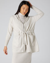 Load image into Gallery viewer, N.Peal Women&#39;s Metal Trim Hooded Cashmere Cardigan Snow Grey
