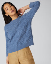 Load image into Gallery viewer, N.Peal Women&#39;s Round Neck Cable Cashmere Jumper Alpine Blue
