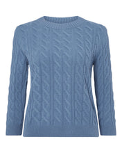 Load image into Gallery viewer, N.Peal Women&#39;s Round Neck Cable Cashmere Jumper Alpine Blue
