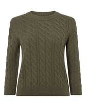 Load image into Gallery viewer, N.Peal Women&#39;s Round Neck Cable Cashmere Jumper Dark Olive Green
