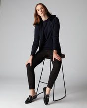 Load image into Gallery viewer, N.Peal Women&#39;s Shearling Collar Cable Cardigan Navy Blue
