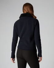 Load image into Gallery viewer, N.Peal Women&#39;s Shearling Collar Cable Cardigan Navy Blue
