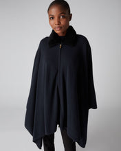 Load image into Gallery viewer, N.Peal Women&#39;s Shearling Collar Cape Navy Blue
