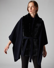 Load image into Gallery viewer, N.Peal Fur Placket Cashmere Cape Navy Blue Navy Blue
