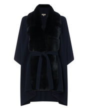 Load image into Gallery viewer, N.Peal Fur Placket Cashmere Cape Navy Blue Navy Blue
