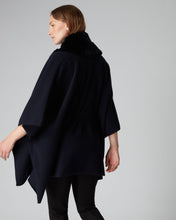 Load image into Gallery viewer, N.Peal Fur Placket Cashmere Cape Navy Blue Navy Blue
