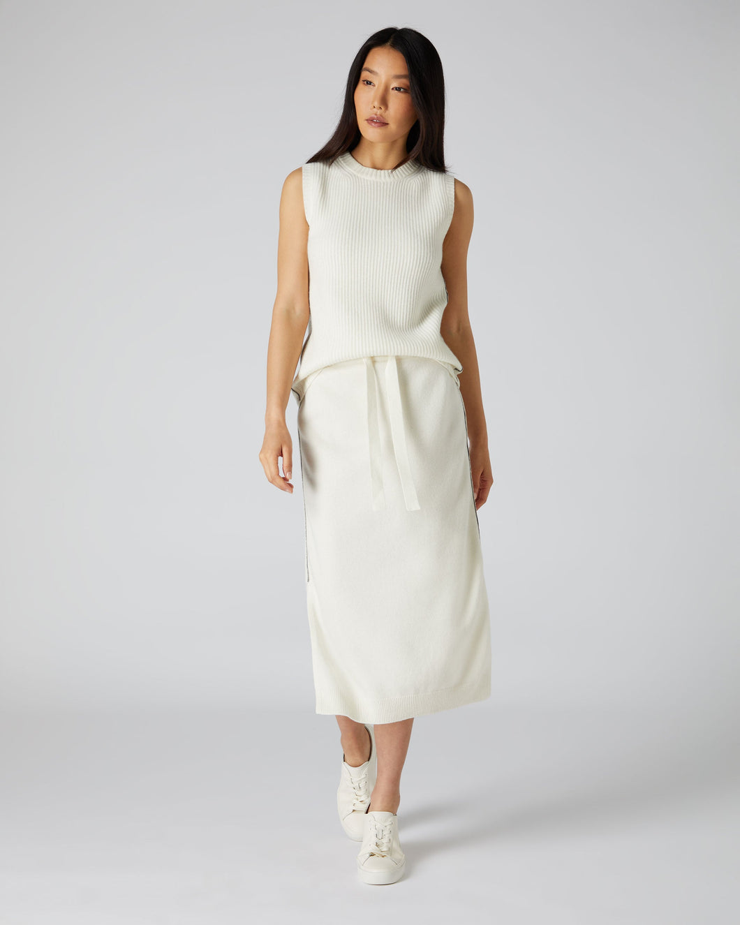 N.Peal Metal Trim Cashmere Skirt New Ivory White