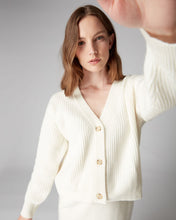 Load image into Gallery viewer, N.Peal Women&#39;s Metal Trim Rib Cashmere Cardigan New Ivory White
