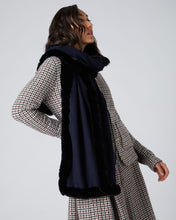 Load image into Gallery viewer, N.Peal Women&#39;s Cashmere Scarf With Fur Trim Navy Blue
