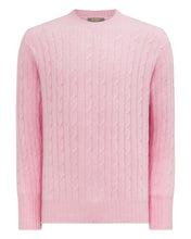 Load image into Gallery viewer, N.Peal Men&#39;s The Thames Cable Cashmere Jumper Flamingo Pink
