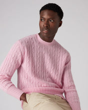 Load image into Gallery viewer, N.Peal Men&#39;s The Thames Cable Cashmere Jumper Flamingo Pink
