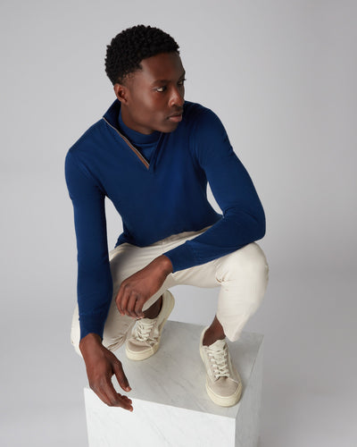 N.Peal Men's The Regent Fine Gauge Cashmere Half Zip Jumper French Blue