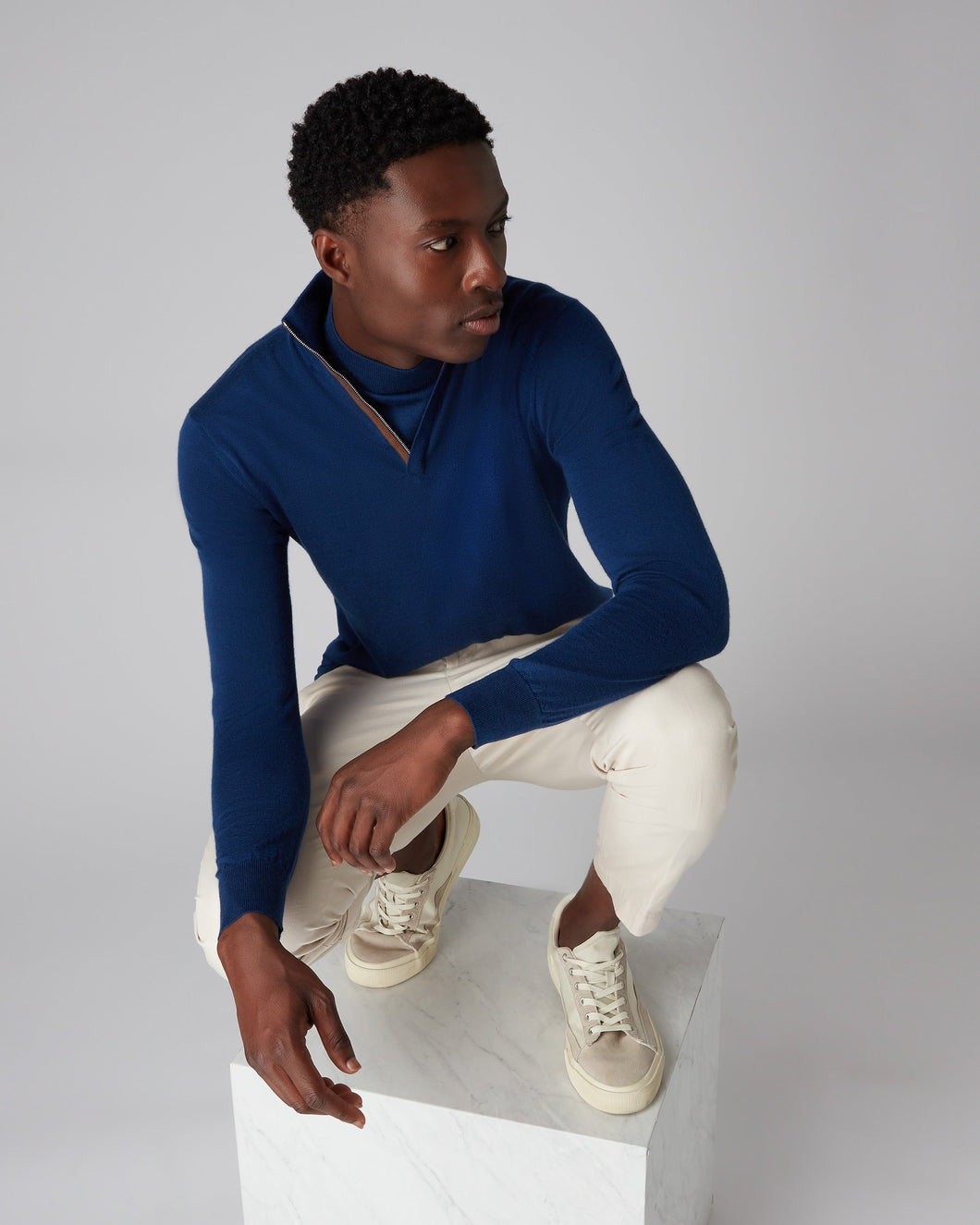 N.Peal Men's The Regent Fine Gauge Cashmere Half Zip Jumper French Blue