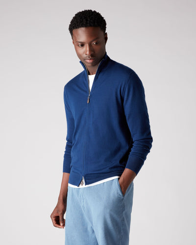 N.Peal Men's The Hyde Fine Gauge Cashmere Zip Jumper French Blue