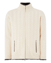 Load image into Gallery viewer, N.Peal Men&#39;s Fur Lined Cable Cardigan Almond White
